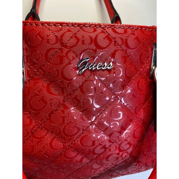 GUESS Red Logo Embossed Tote Bag Purse - Picture 10 of 10
